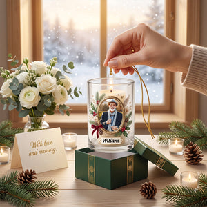 Personalized Vintage Glass Memorial Candle Christmas Ornament Custom Photo Gift