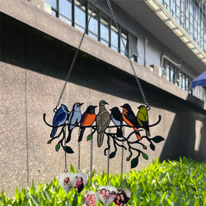 Personalized Family Photo Birds Colorful Window Pendant