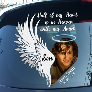 Half Of My Heart Is In Heaven With My Angel - Personalized Decal, Memorial Gift, Loss Of Loved One Gift