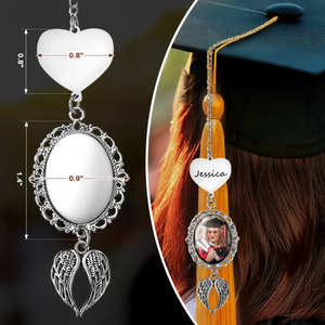 You Are Always In My Heart - Memorial Personalized Photo Graduation Tassel Heart & Angel Wing Charm