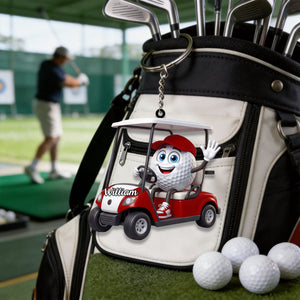 Golf Player On Golf Cart Keychain โ Personalized Gift For Golf Lovers