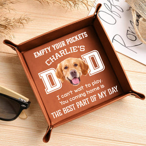 Custom Photo Dog Can't Wait To Play With Dad Personalized Leather Valet Tray