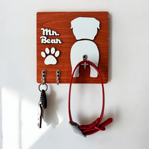 Personalized 2 Layers Wooden Dog Leash Key Hanger Gift For Dog Lover