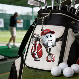 Thinking Pose Golf Buddy Keychain - Personalized Cute Golf Ball Mascot Keychain