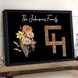 Birth Flower Family Crossword Puzzle Art Personalized Poster