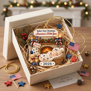 "Tiny Star, Big History" – Custom First Christmas Acrylic Ornament | Personalized America 250th Gift For New Parents