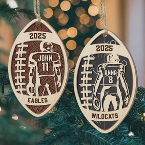 Custom Football Star Player - Personalized 2 Layer Wooden Ornament, Football Fan Gift