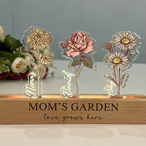 Mom's Garden Custom Birth Flower Personalized Acrylic LED Night Light Gift For Grandma Nana