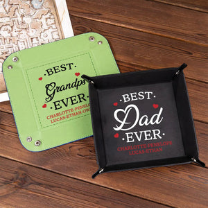 Personalized Best Dad Ever Leather Catchall Snap Tray Gift For Father Grandpa