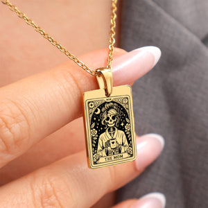 Personalized Skull Mom Kids Tarot Card Necklace Gift for Grandma Mom