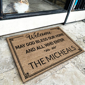 Personalized welcome may God bless our home and all who enter Doormat