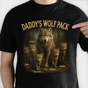 Papa’s Wolf Pack - Family Personalized Pure Cotton T-Shirt Father's Day Gift For Dad, Grandpa