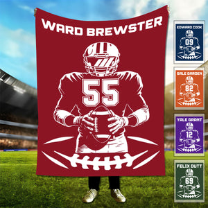 Personalized Football Blanket with Name Jersey Number Gifts for Football Lovers, Coaches, Fans