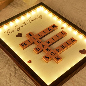 Personalized Family LED Plaque – 2-Layer Wooden Family Crossword Art – Deal Gift for Families