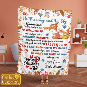 Merry 1st Christmas - Baby Dear Mommy & Daddy We Love You Personalized Blanket