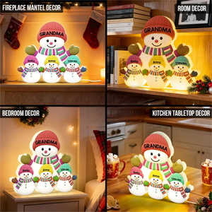 Heartwarming Christmas Grandma Grandkids Snowman Together - Personalized Light Box - Gift For Grandmas