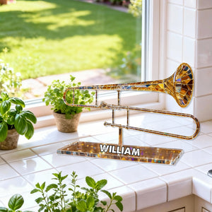 Trombone Custom Name Stained Glass Effect Acrylic Plaque, Music Plaque, Musician Gift