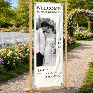 Custom Photo Welcome Banner - Personalized Anniversary Wedding Gifts For Husband And Wife, Him And Her - The Beginning Of Our Forever Story