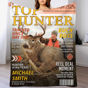 Personalized Hunting Magazine Cover Blanket Gifts for Men, Deer Hunting, Hunting Dad Gift