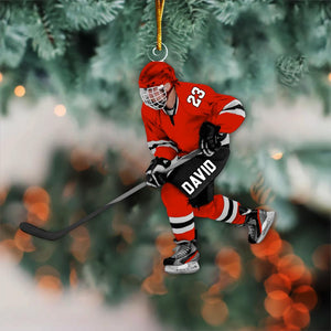Personalized Ice Hockey Man Player Acrylic Christmas Ornament, Hockey Team Gift, Gift For Hockey Lovers
