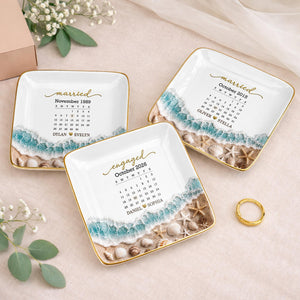 Engaged Calendar, Personalized Jewelry Dish, Gift For Couples