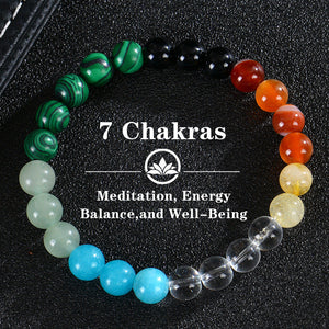 Seven Colored Stone, Tiger Eye Stone Bracelet - 7 Chakras Card Bracelet