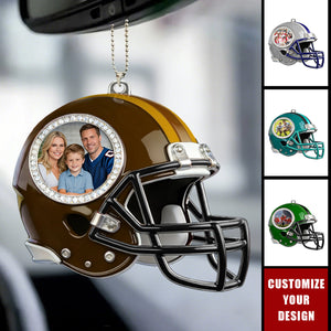 Personalized American football helmet themed photo car pendant