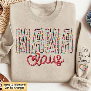 Gigi Claus Christmas lights And Grandkids Personalized Christmas Merry Sweatshirt