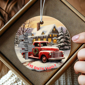 Personalized Gift For Family Farmhouse Truck Christmas Ceramic Ornament