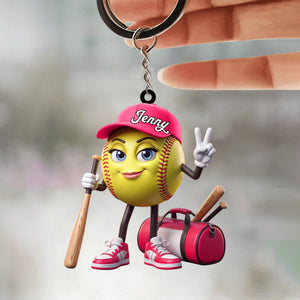 V-sign Baseball Softball Keychain - Personalized Cute Baseball Softball Ball Mascot Keychain
