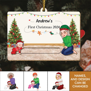 Baby's First Christmas 2024 - Personalized Family Wooden Slider Card Ornament