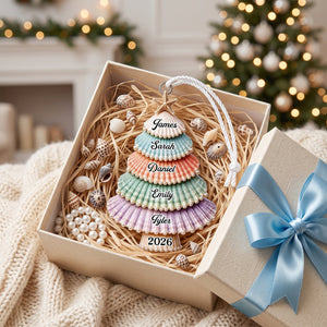 "Gathered With Grateful Hearts" โ Custom Shell Acrylic Ornament | Personalized Christmas & Birthday Gift For Family
