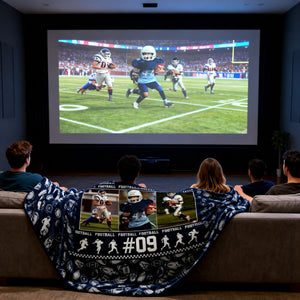 Personalized American Football Blanket – Custom Sports Blanket with Name & Photo, Football Player Gift