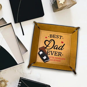 Personalized Best Dad Ever Leather Catchall Snap Tray Gift For Father Grandpa