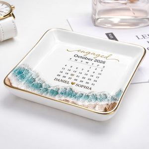 Engaged Calendar, Personalized Jewelry Dish, Gift For Couples
