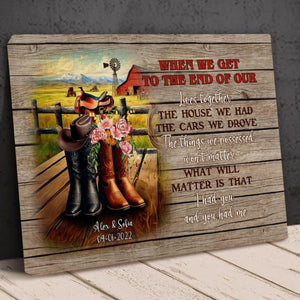 Personalized Cowboy Couple Boots on Western Farm Canvas/Poster