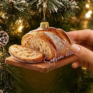 Personalized Sourdough Bread Christmas Ornament, Custom Name Acrylic Decoration, Bread Lover Decor