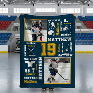Hockey Name Blanket Personalized With Photo, Custom Gifts For Hockey Player, Field Hockey Gifts