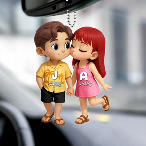 Cute Cartoon Couple Summer Vibe Personalized Acrylic Car Ornament