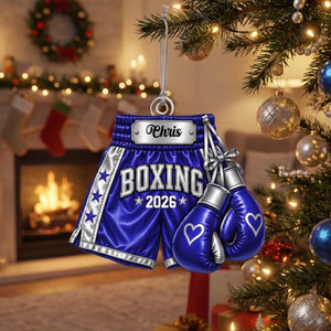 Personalized Boxing Gloves & Shorts Christmas Ornament 2026 โ Custom Name Acrylic Keepsake | Gift For Boxers & Coaches