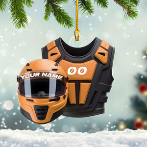 Custom Name Dirt Bike Helmet and Vest Personalized Motocross Christmas Ornament