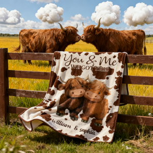 Personalized You and Me We Got This Highland Cow Couple Soft Blanket