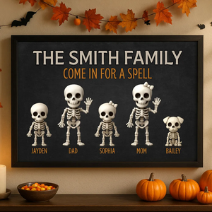 Halloween Funny Skeleton Family Personalized Poster, Halloween Decor