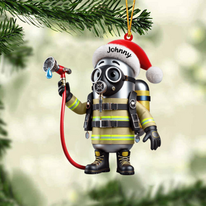 Custom Name Personalized Cute Cartoon Fire Fighter Ornament