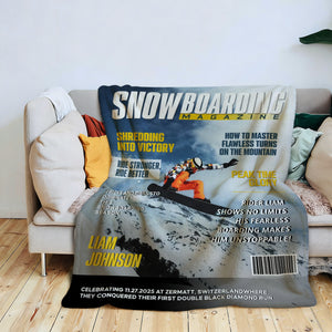 Personalized Snowboarding Magazine Cover Blanket, Snowboarding Player Gift, Unique Gifts For Snowboarding Lover