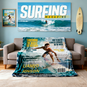 Personalized Surfing Magazine Cover Blanket Unique Gifts For Surfing Lover