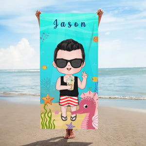 Summer, Beach, Pool, Travel And Kid - Family Personalized Beach Towel