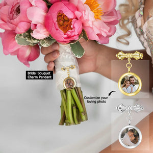 Personalized Photo Wedding Lapel Pin, Bridal Bouquet Charm Pendant