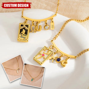 Personalized Tarot Zodiac Birthstone Initial Number Necklace Gift for Astrology Lovers