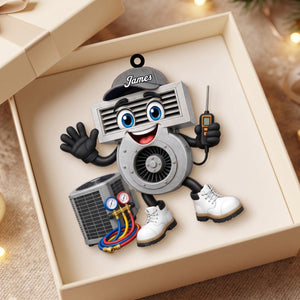 Friendly HVAC Air Vent Blower Mascot Waving Hand Ornament โ Personalized Heating & Cooling Tech Gift